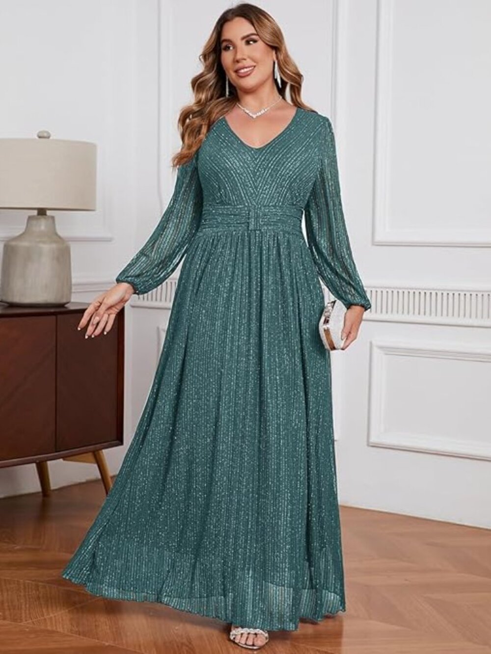 Teal Sparkly 3X Plus Formal Maxi Dress 3X Wedding Guest Prom Evening Gown ZOMVA